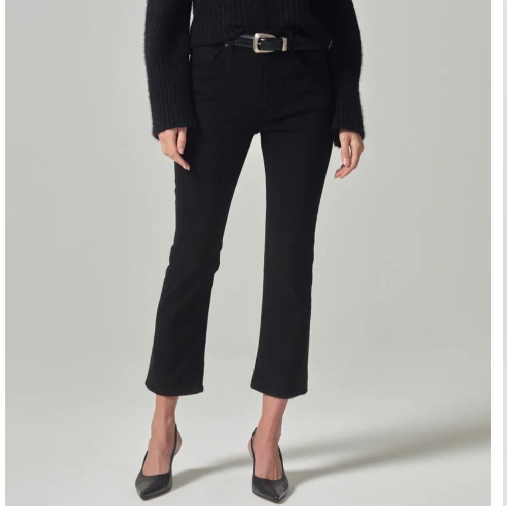 Citizens of Humanity solid plush black isola mid rise cropped boot flare jeans